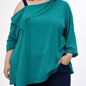 RACHEL Rachel Roy Teal Asymmetrical Top / Blouse Plus Size 20W Draped Green